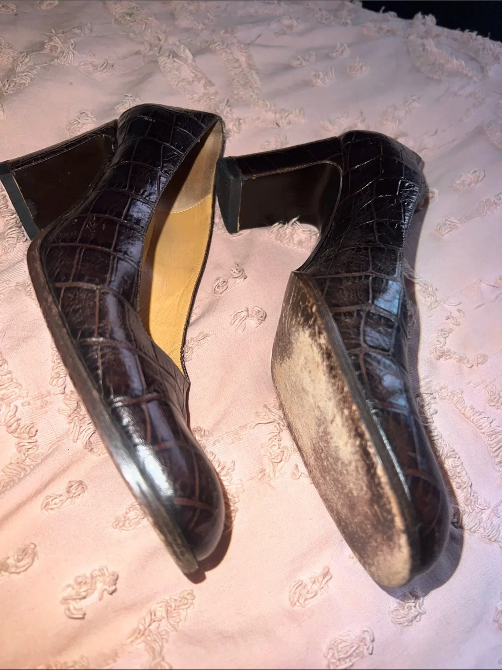 Coach Croc-Embossed Patent Leather Pumps in Dark Brown
